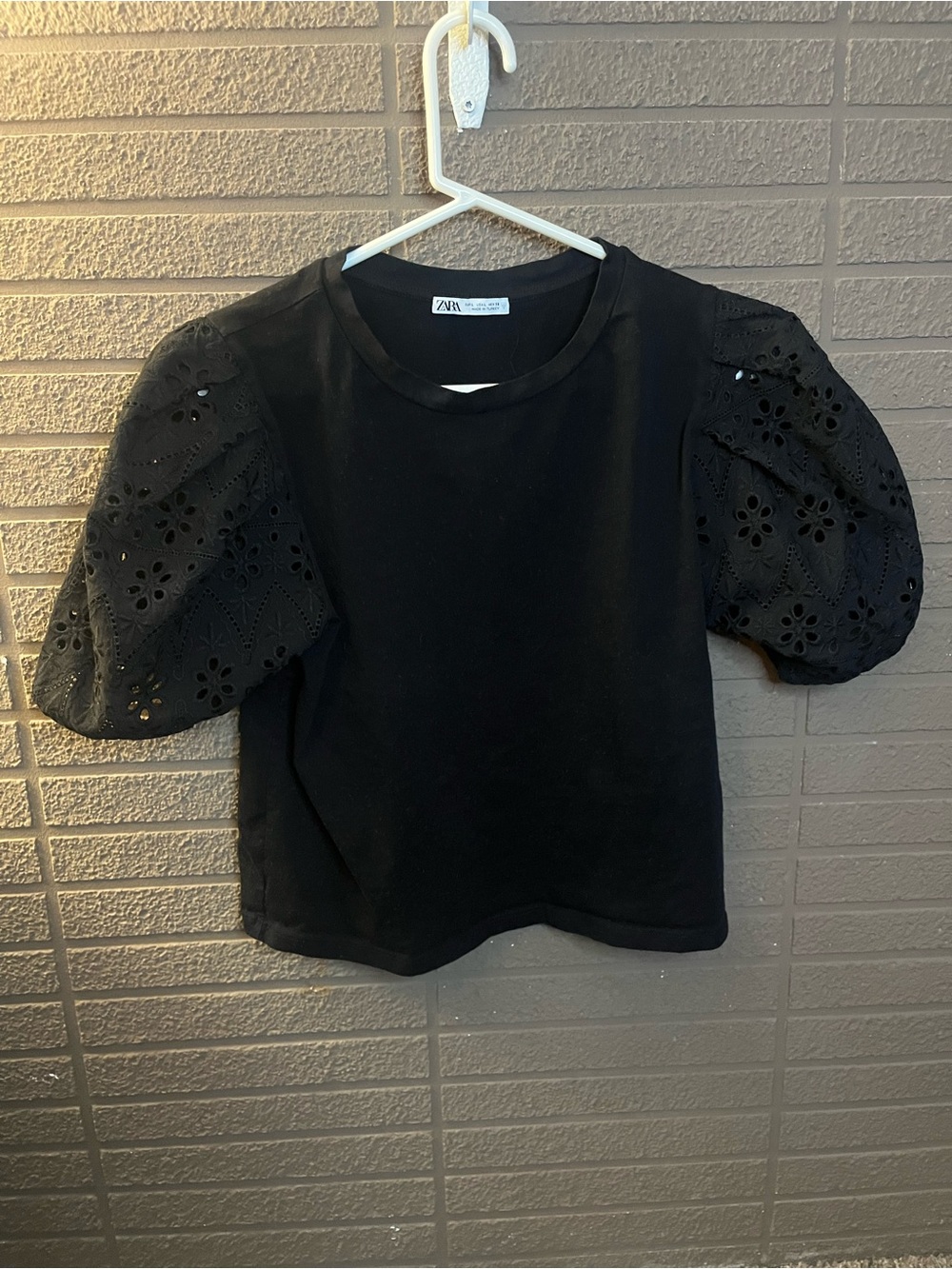 Zara Black Puff Sleeve Eyelet Top